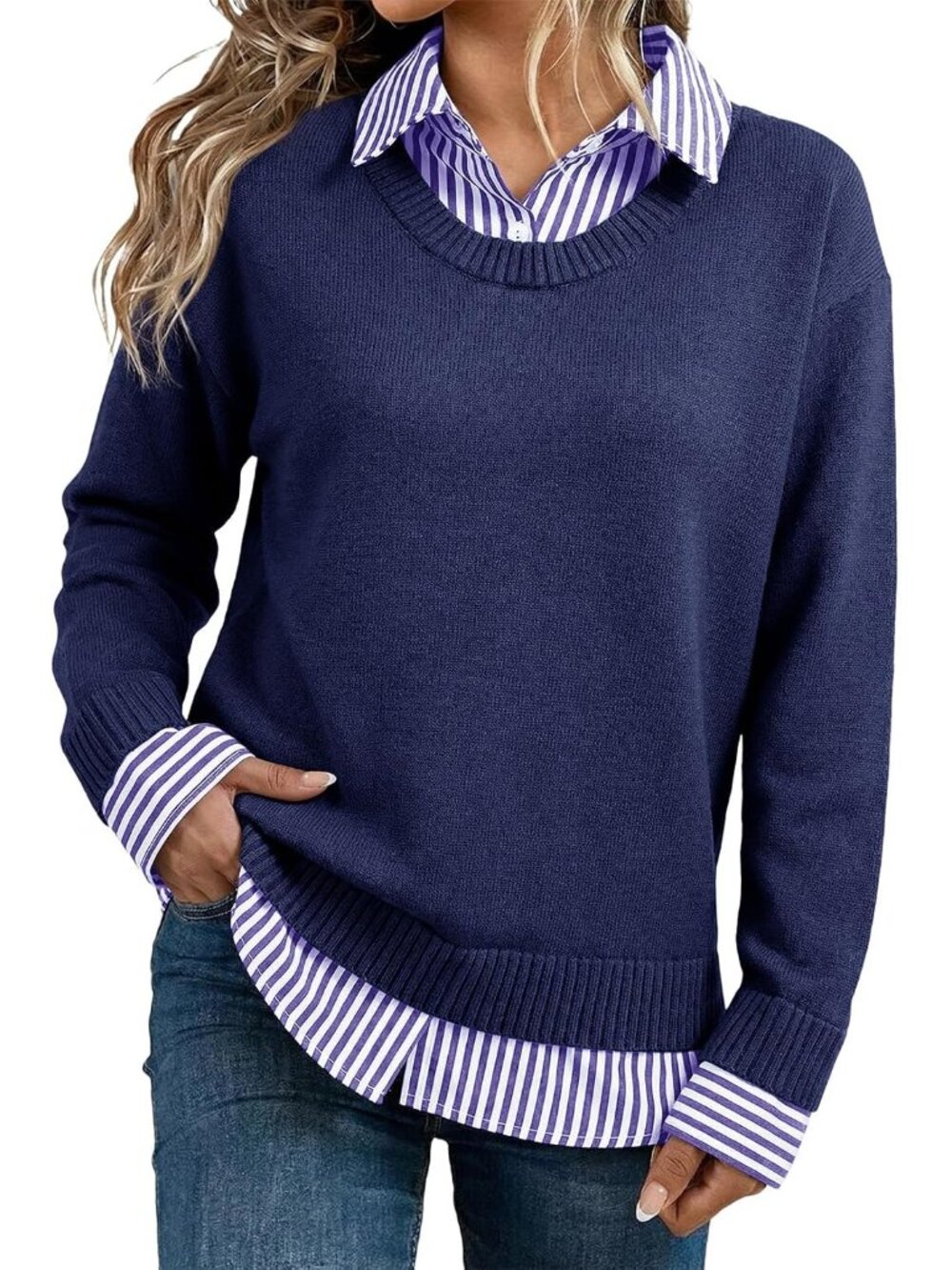 Elegant 2-in-1 Long Sleeve Polo Sweater for Women